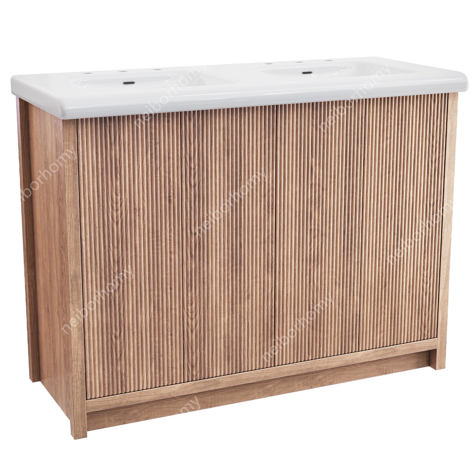47″ Double Sink Bathroom Vanity Wood Grain Modern 2 Basin Storage Cabinet