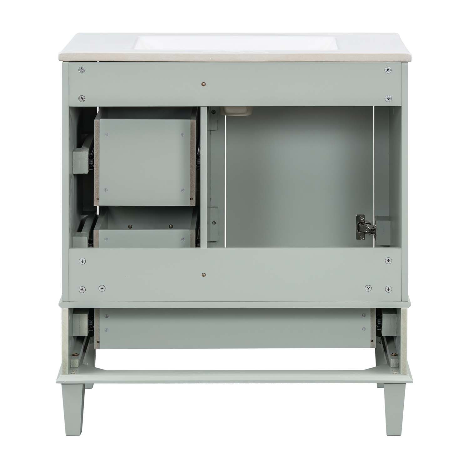 30″ Freestanding Bathroom Vanity Sage Green Solid Wood Soft-Close 3 Drawers Sink