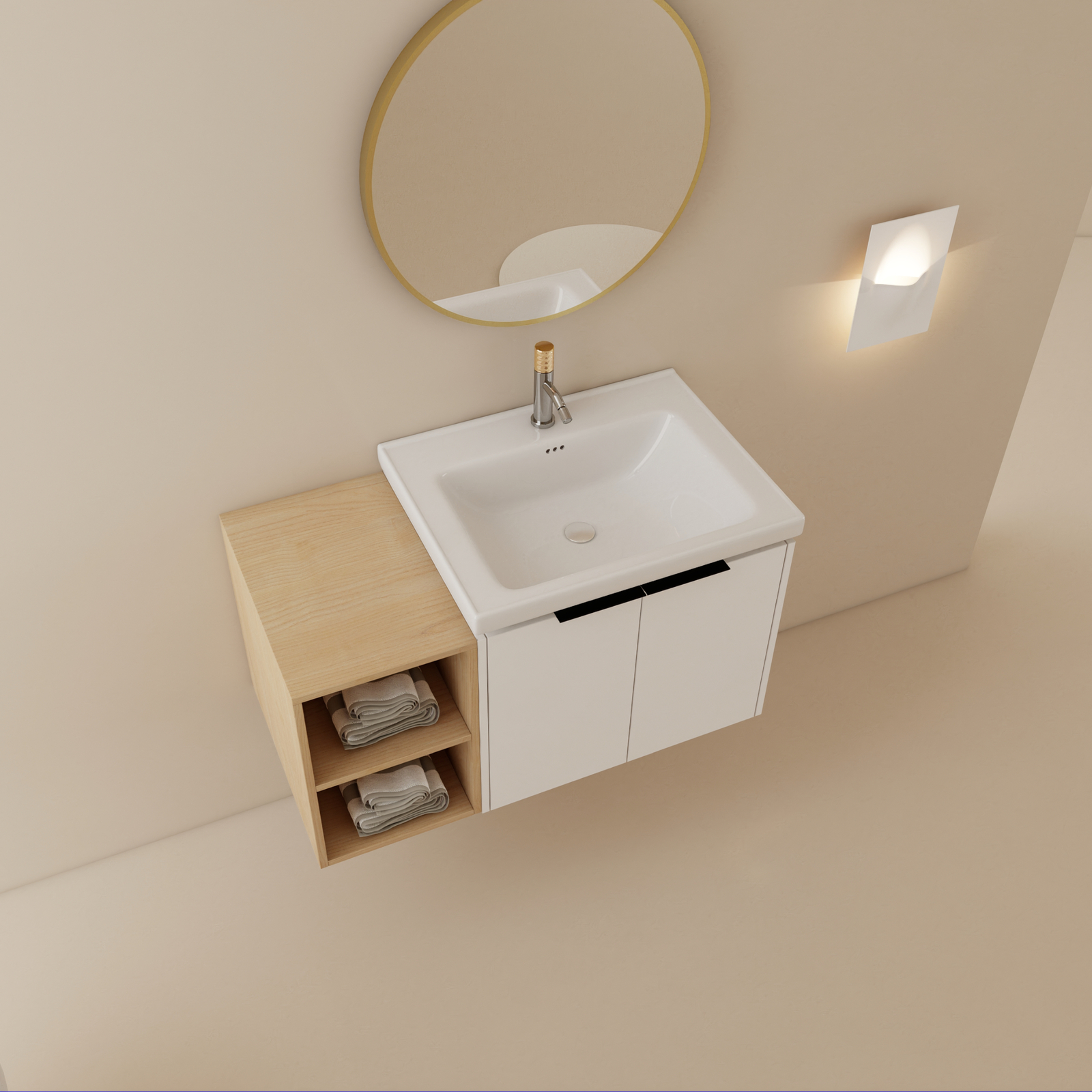 36″ Wall Mounted Bathroom Vanity with Sink Basin Storage Cabinet +Small Shelves