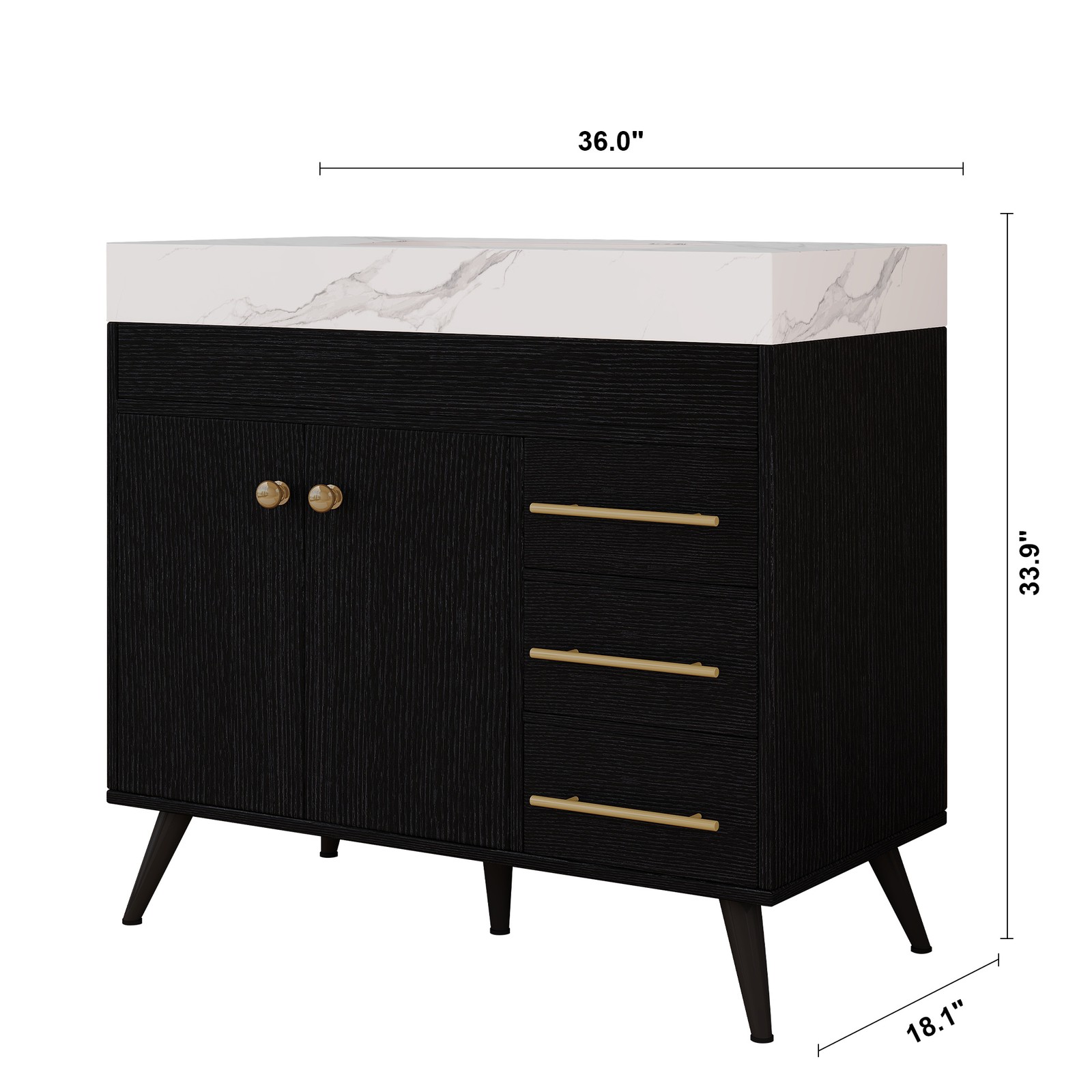36″ Freestanding Bathroom Vanity with Ceramic Sink & Faux Marble Top