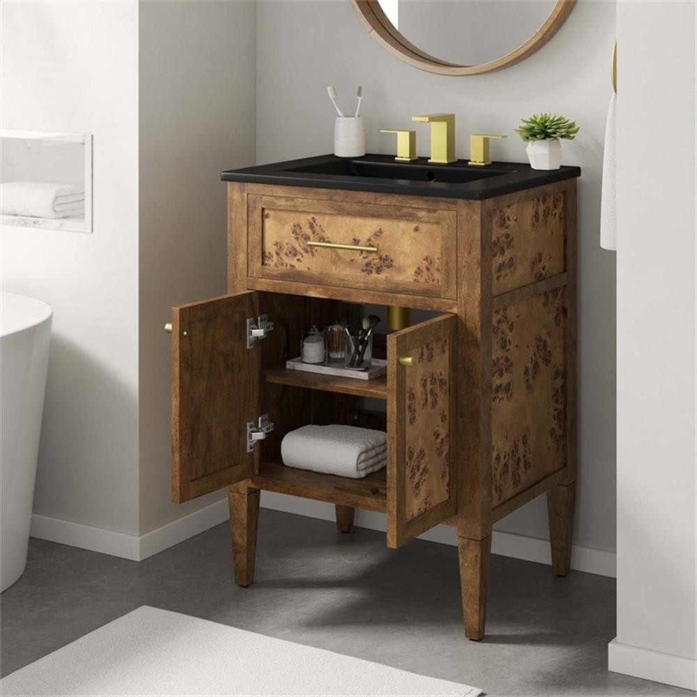 Modway Elysian 24″ Modern Wood Bathroom Vanity in Black and Brown
