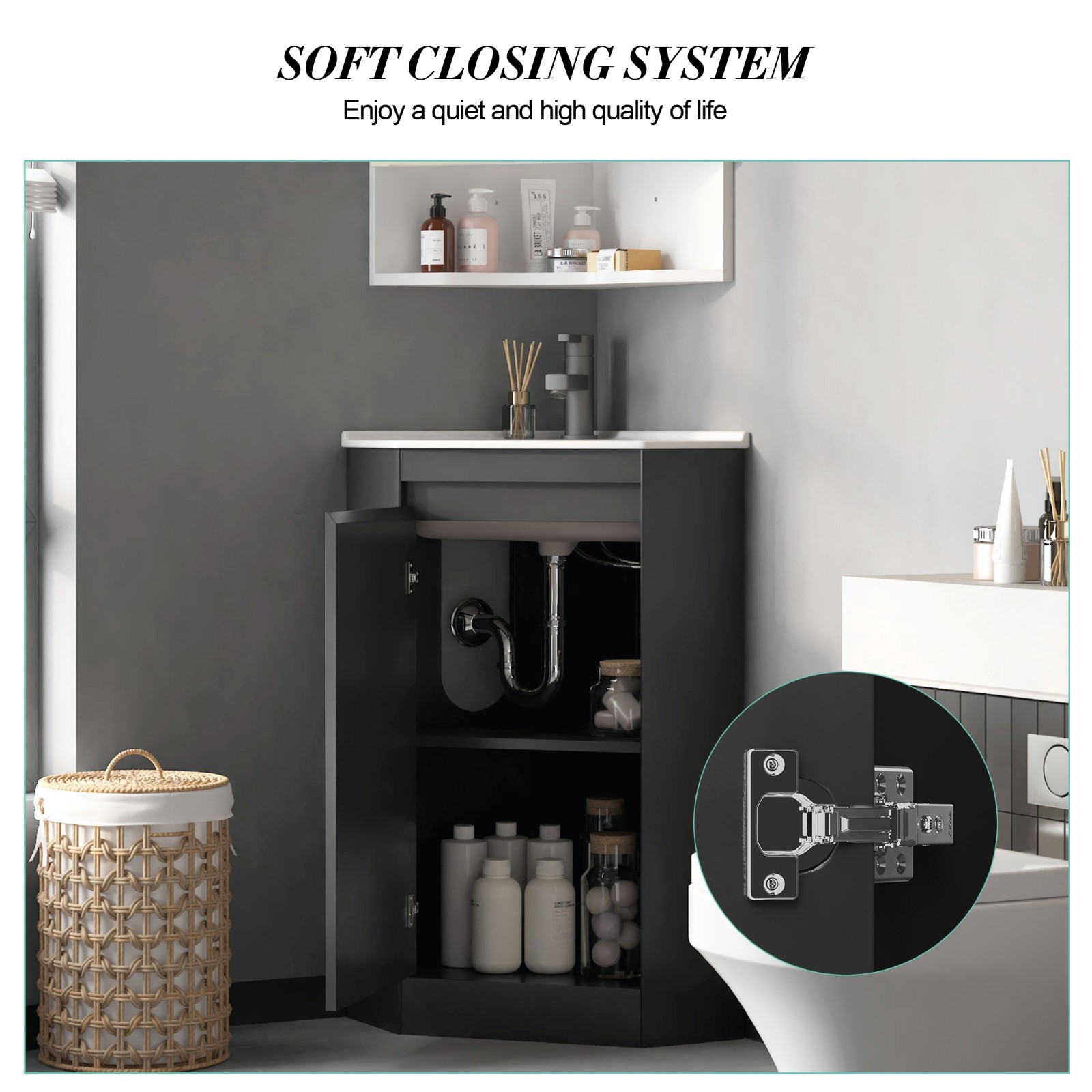 Corner Bathroom Vanity Sink Combo for Small Space Freestanding Storage Cabinet