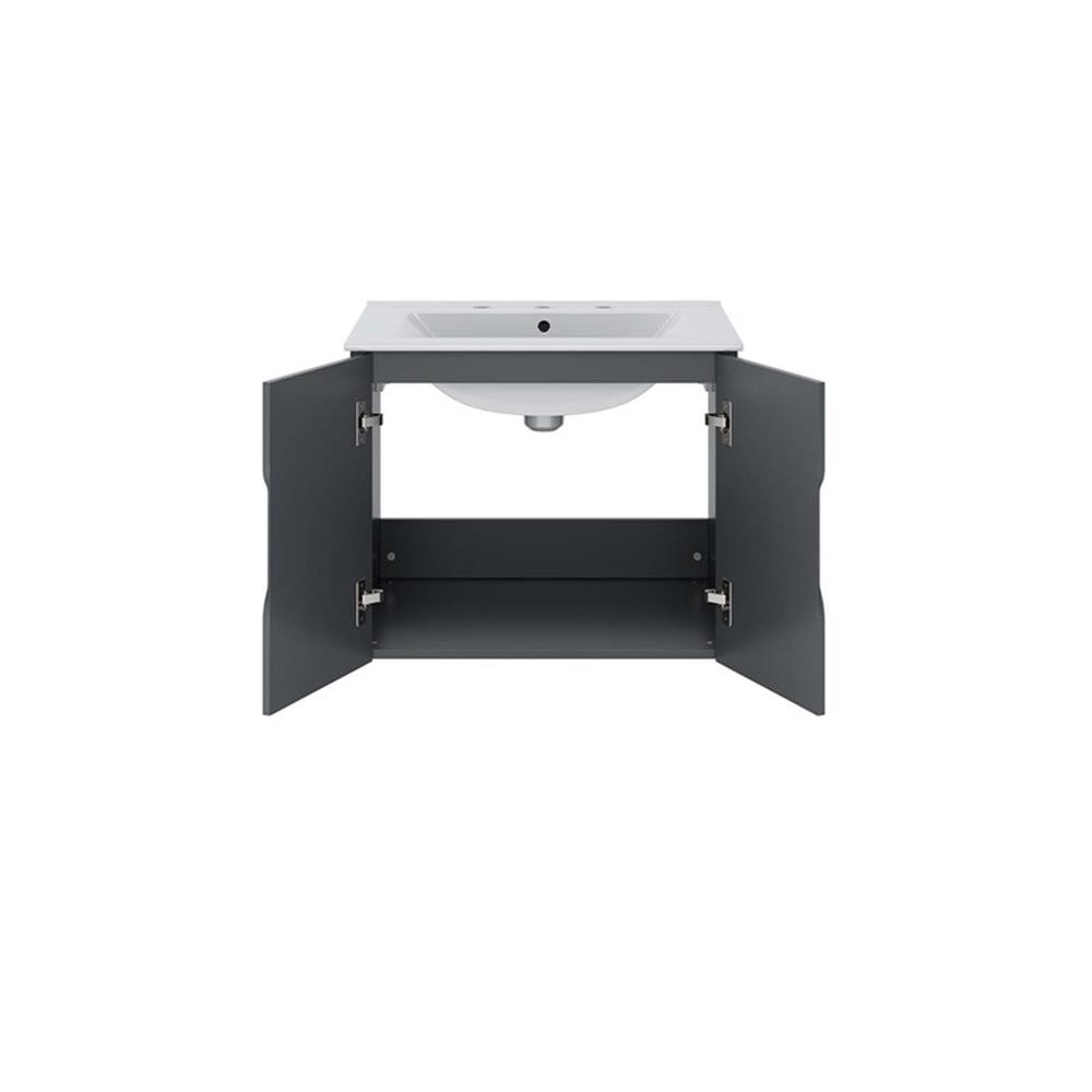 Pemberly Row 23″ Modern Wood/Ceramic Bathroom Vanity in Gray/White