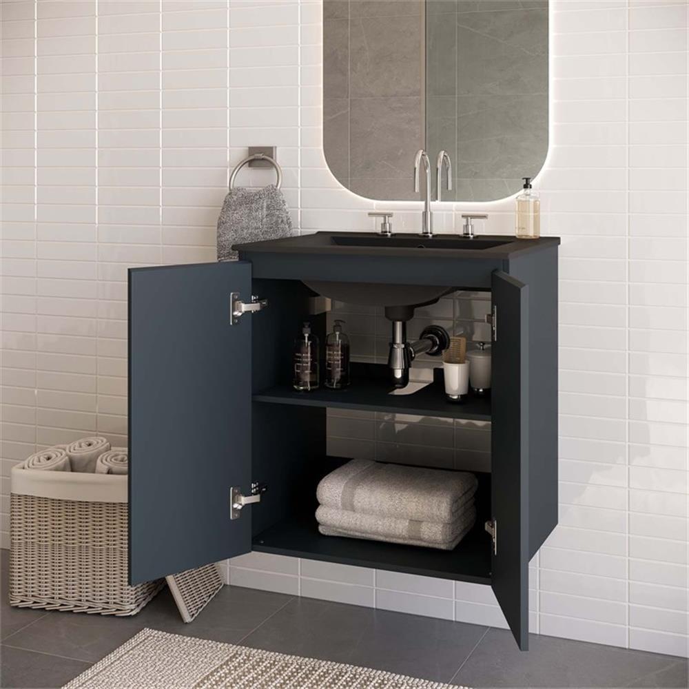 Modway Bryn 24″ Modern Wood/Ceramic Wall-Mount Bathroom Vanity in Gray/Black