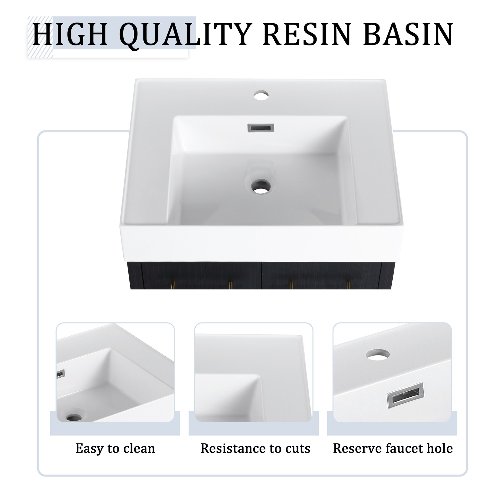 24In Plywood Wall-Mounted Bathroom Vanity W/Resin Sink Doors + Side Storage Rack