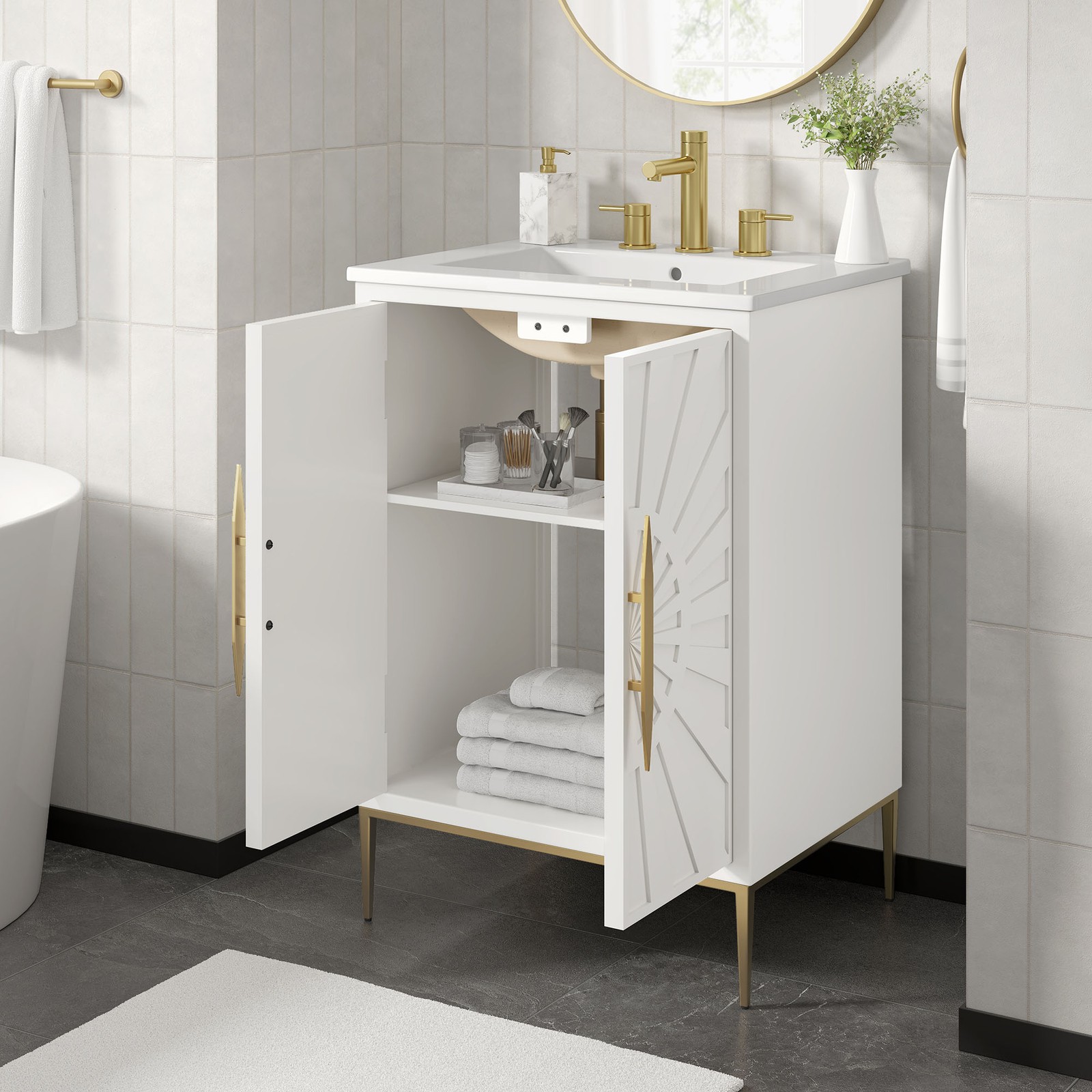 Modway Awaken 24″ Bathroom Vanity in White White With Ceramic Sink Basin