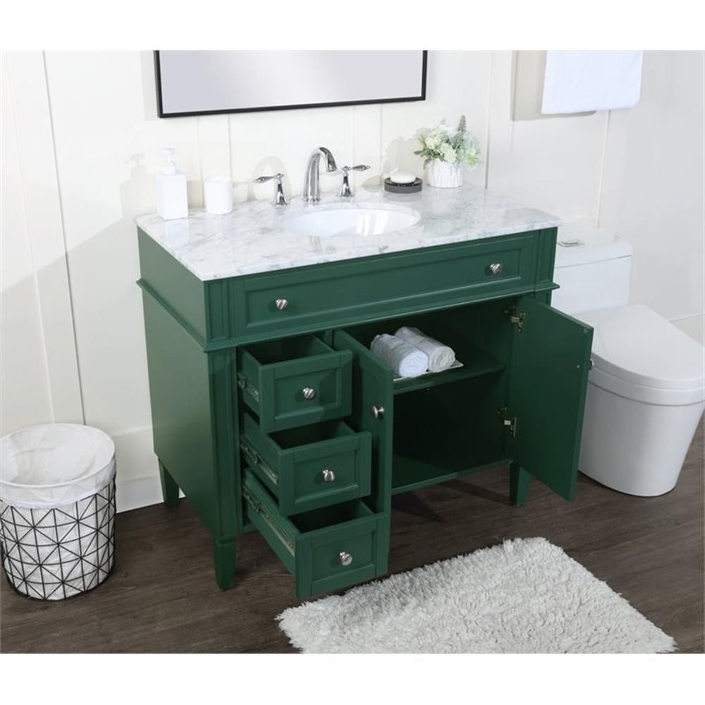 Elegant Decor Park Avenue 40″ Metal MDF Marble Single Bathroom Vanity in Green