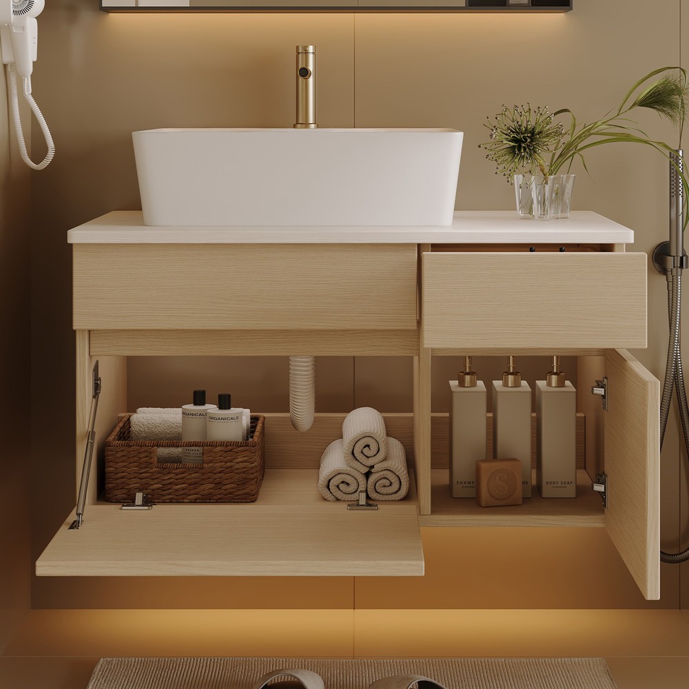 31.5″ Wall Mounted Bathroom Vanity w/Sink, Drawer, Floating Vanity Door Cabinet