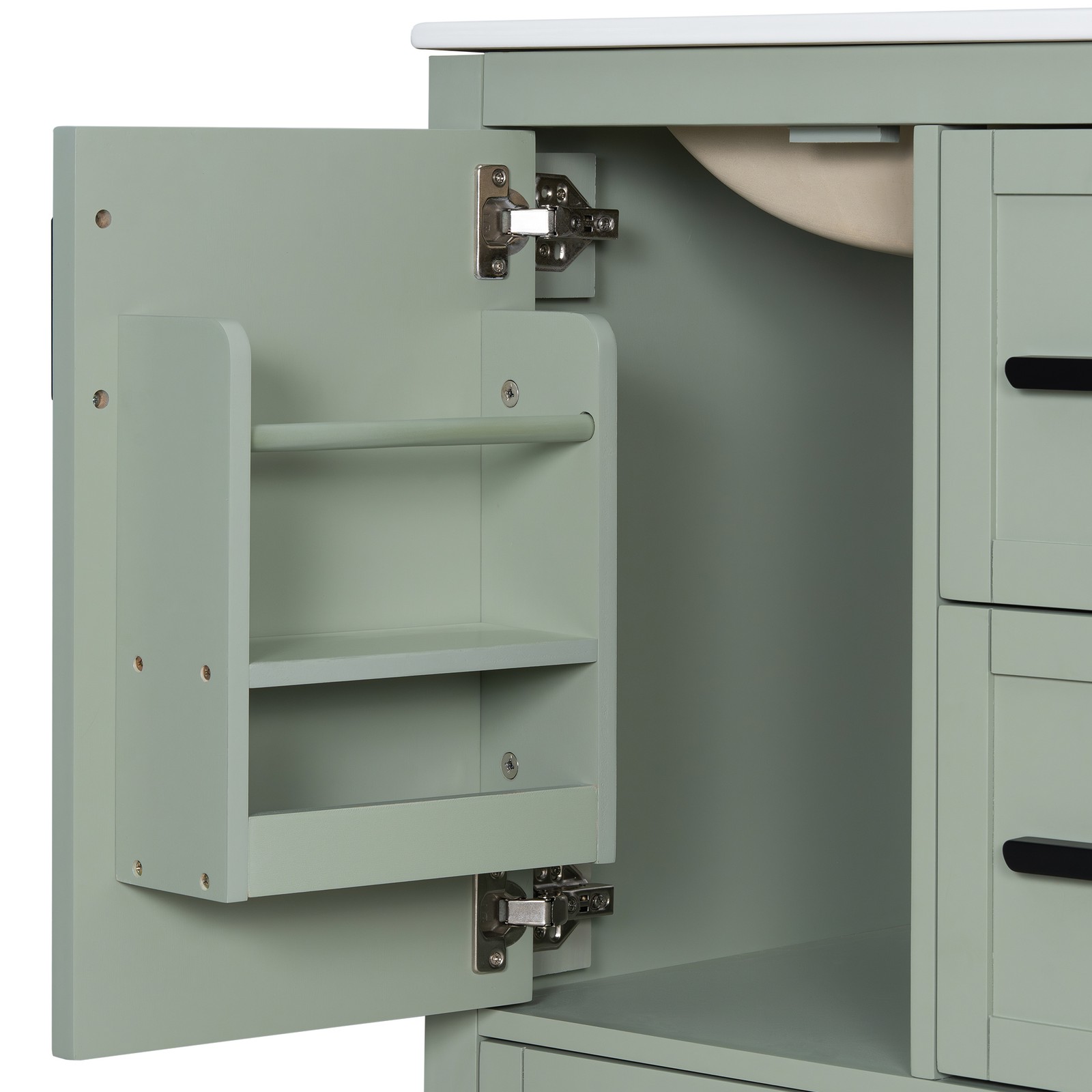 24″ Bathroom Vanity w/Ceramic Sink Modern Freestanding Vanity Cabinet w/3 Doors