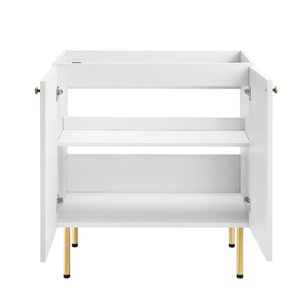 Pemberly Row 30″ Wood & Rattan Bathroom Vanity Cabinet in White