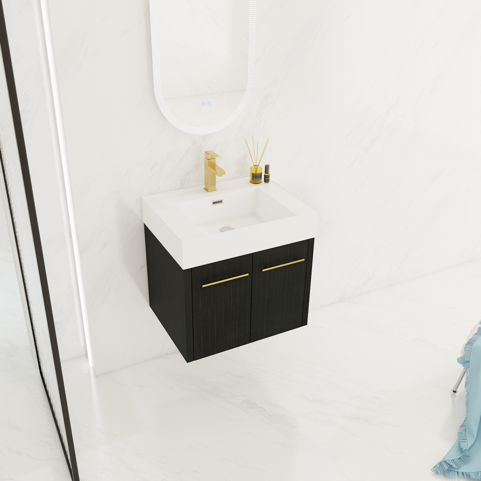 24 Inch Wooden Bathroom Vanity with Sink W/ Soft-Closing Thick Edge Resin Basin