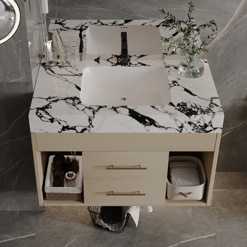 29.9″ Modern Floating Bathroom Vanity w/ Sintered Stone Top & Ceramic Sink