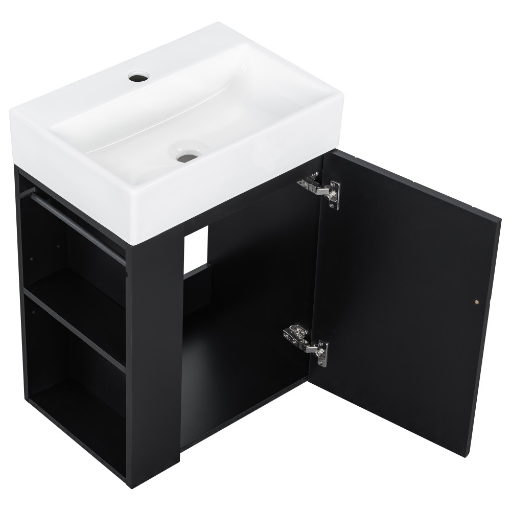 20 Inch Bathroom Vanity with Ceramic Sink, Diamond Pattern Door Design
