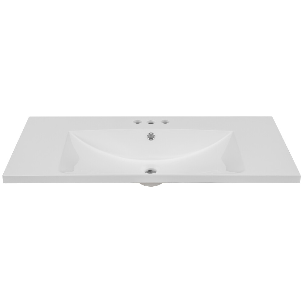 36″ Single Bathroom Vanity Top with White Basin, 3-Faucet Holes, Ceramic, White