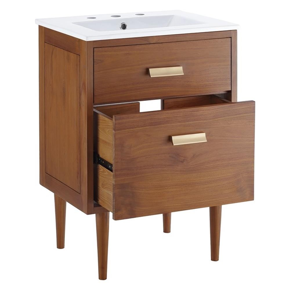 Pemberly Row 24.5″ Modern Wood & Ceramic Bathroom Vanity in Natural/White