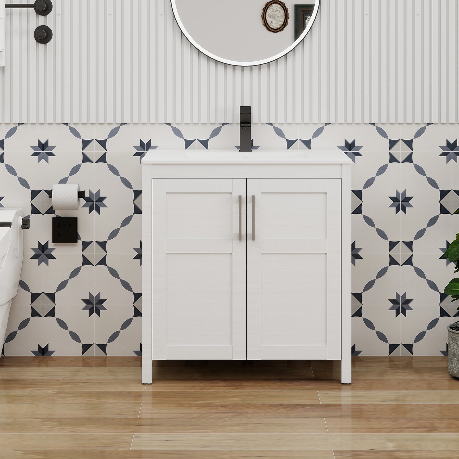 24/30/36″ 2-Door 2-Drawer Bathroom Vanity: Soft-Close Cabinet with Ceramic Sink