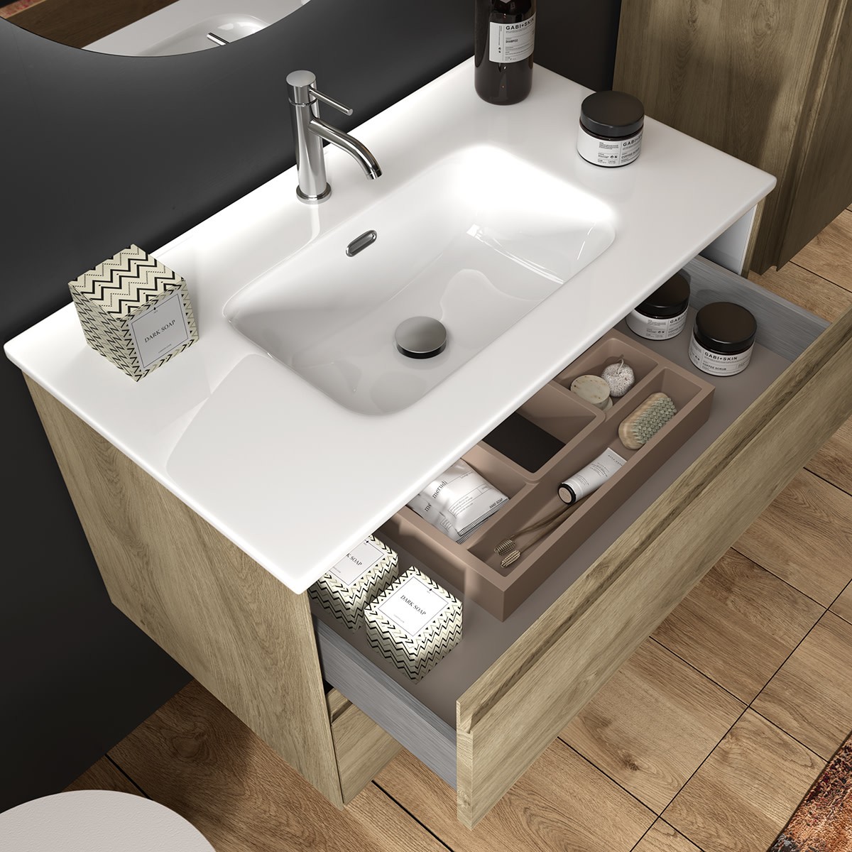 WS Bath Collections Perla C80 Perla 32″ Wall Mounted Single Basin – Wood