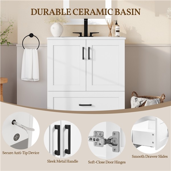 Modern Freestanding Bathroom Vanity with Undermount Ceramic Sink and Drawer