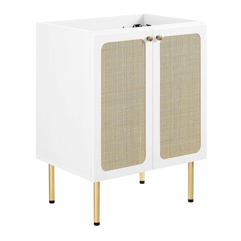 Pemberly Row 24″ Wood & Rattan Bathroom Vanity with Adjustable Shelf in White