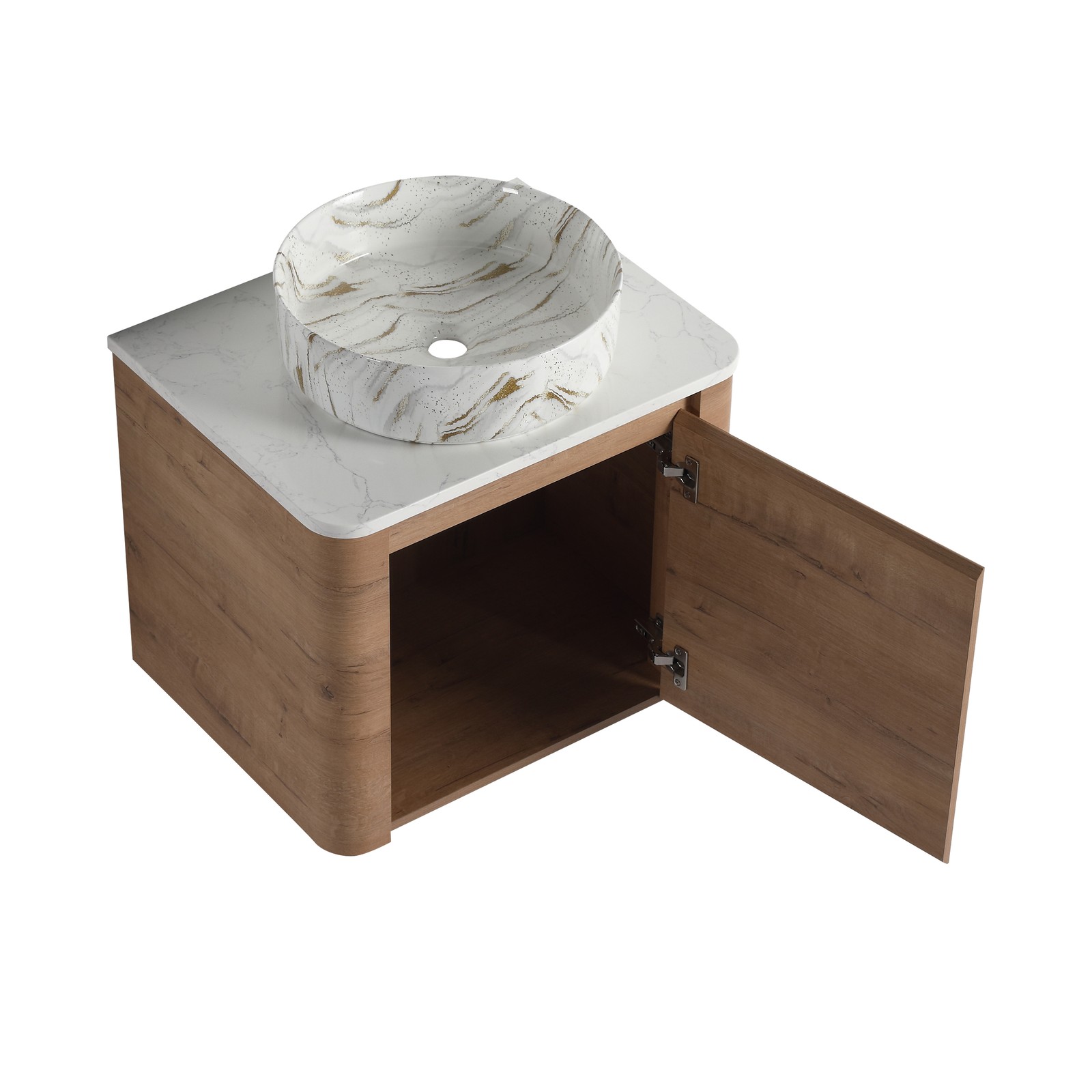 24 in Plywood Wall-Mounted Bathroom Vanity With Ceramic Vessel Sink Counter Top