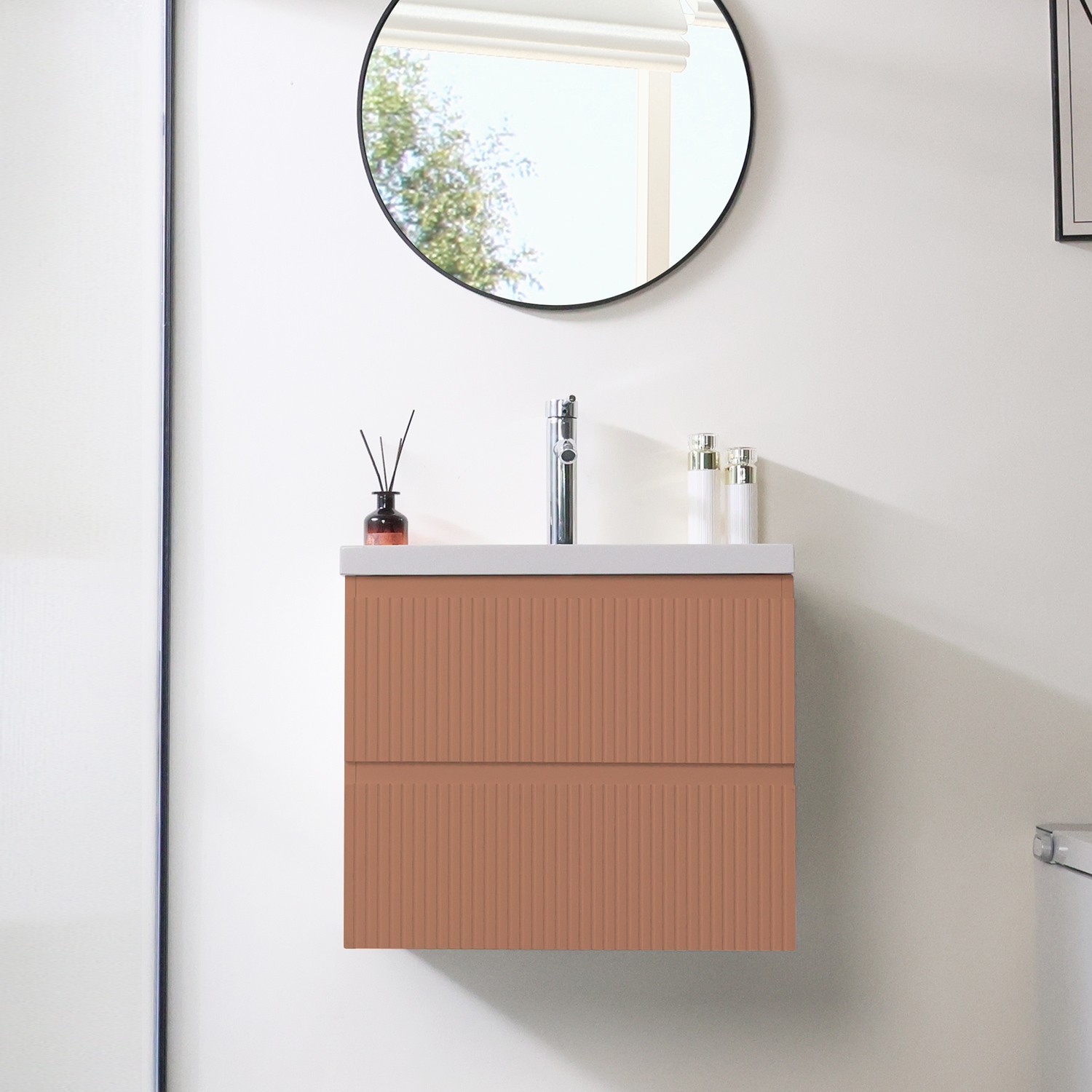 24 in Bathroom Vanity with Resin Sink Wall-mounted Cabinet No Assembly Required