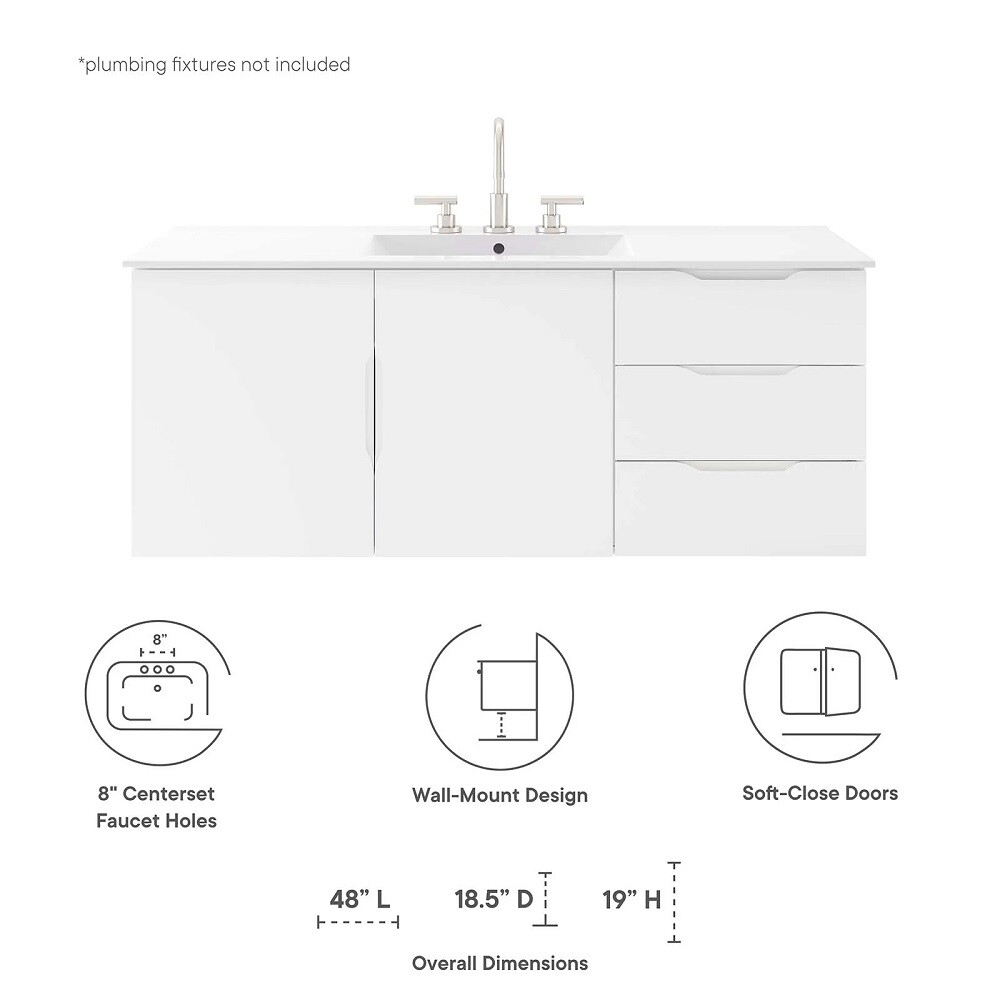 48″ Floating Bathroom Vanity Single Ceramic Sink Countertop Black White Gray
