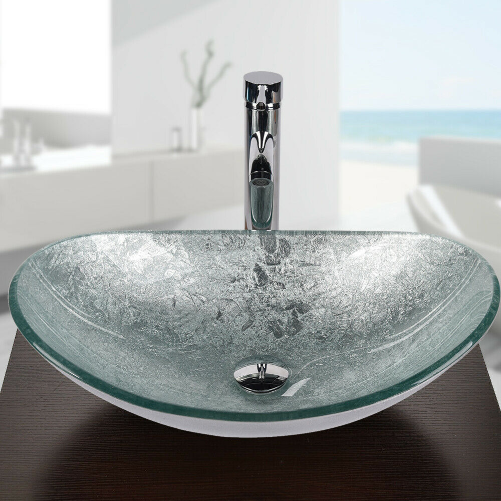24″Modern Bathroom Vanity Set: All-in-One with Silver Glass Vessel Sink & Mirror