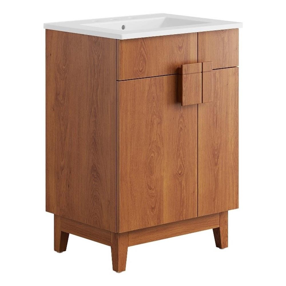 Pemberley Row Wood White/Walnut Bathroom Vanity Rectangular Hinged Doors 23″W…