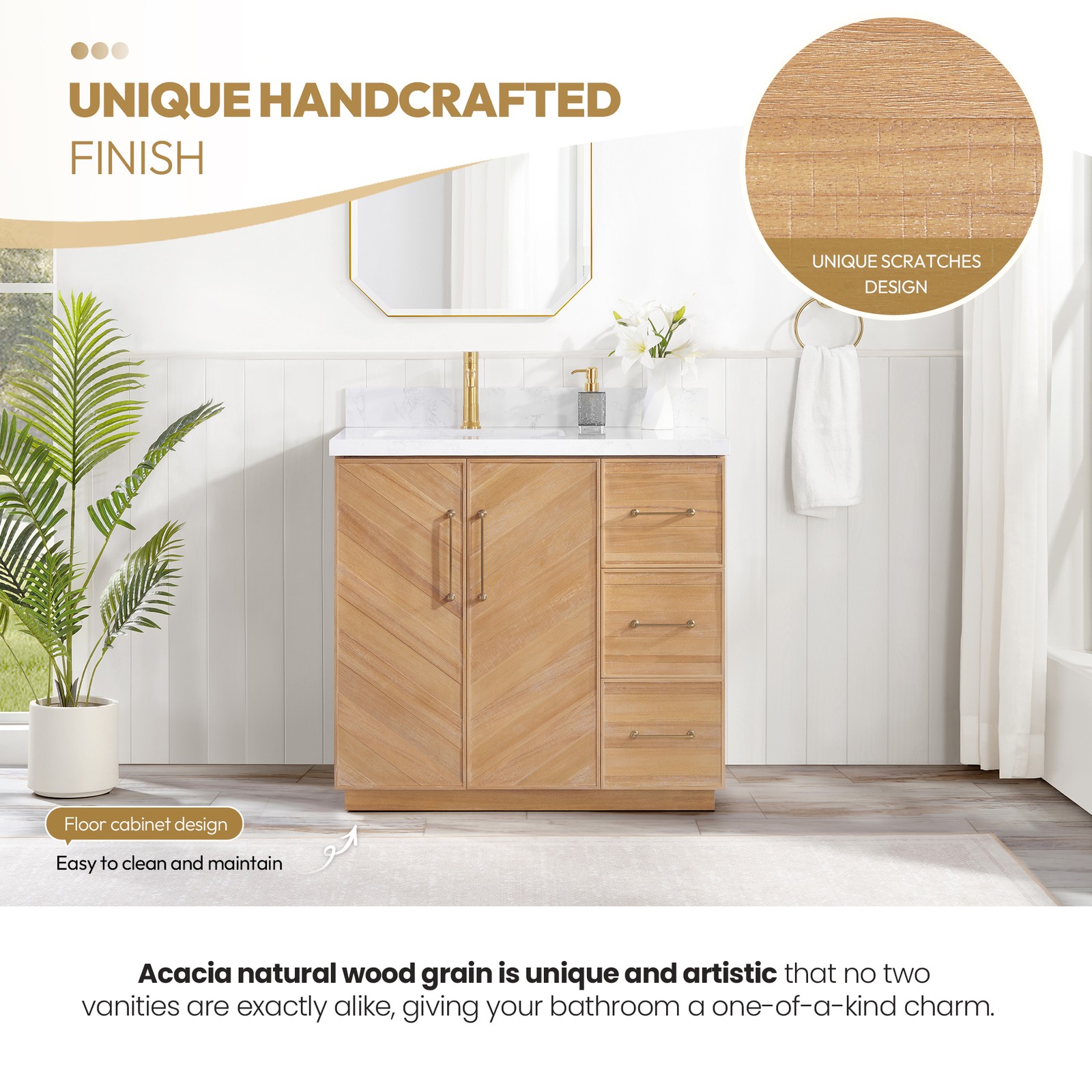 Karachi 36″ Single Bath Vanity in Acacia Classic Gray with Composite Stone Top