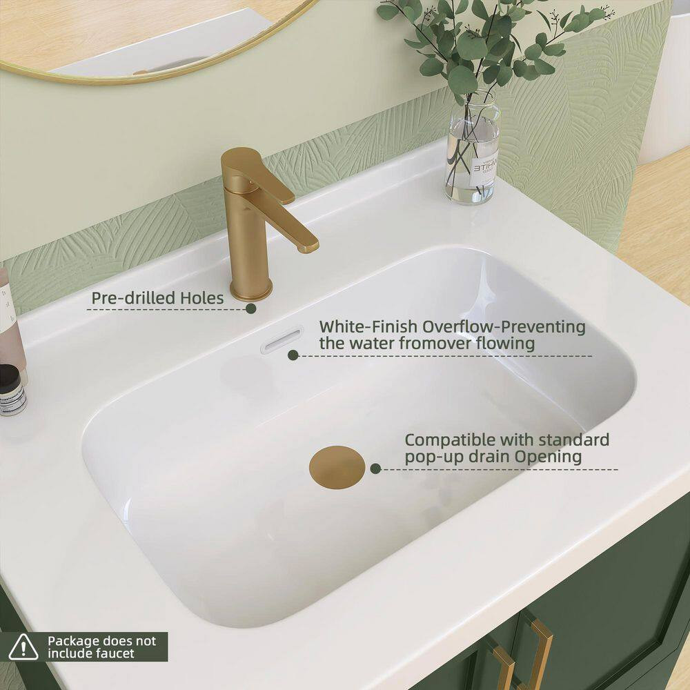 30 In. W X 22 In. D Solid Surface White Rectangular Bath Vanity Top with Single