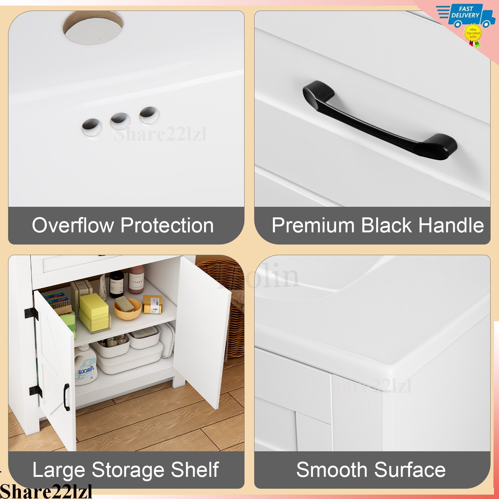 31″ Ceramic Sink Storage Bathroom Vanity with 2 Doors Bathroom Cabinet Space