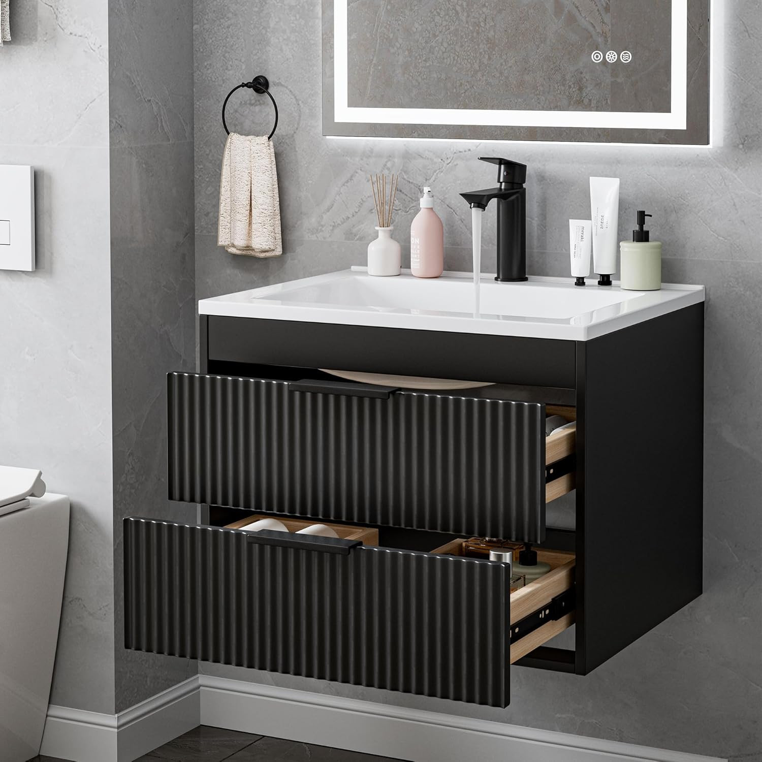 24 Inches Modern MDF Bathroom Vanity with Sink, Wall Mounted Floating Cabinets W