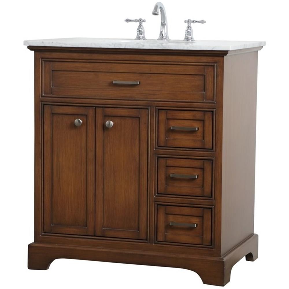 Elegant Decor Aaron 32″ Single Marble Top Bathroom Vanity in Teak