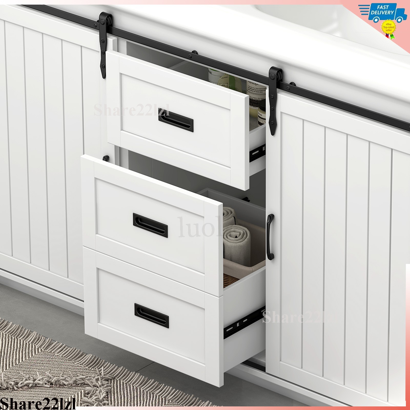 47″ Bathroom Vanity With Double Sink Cabinet Ceramic Basin Under White No Mirror