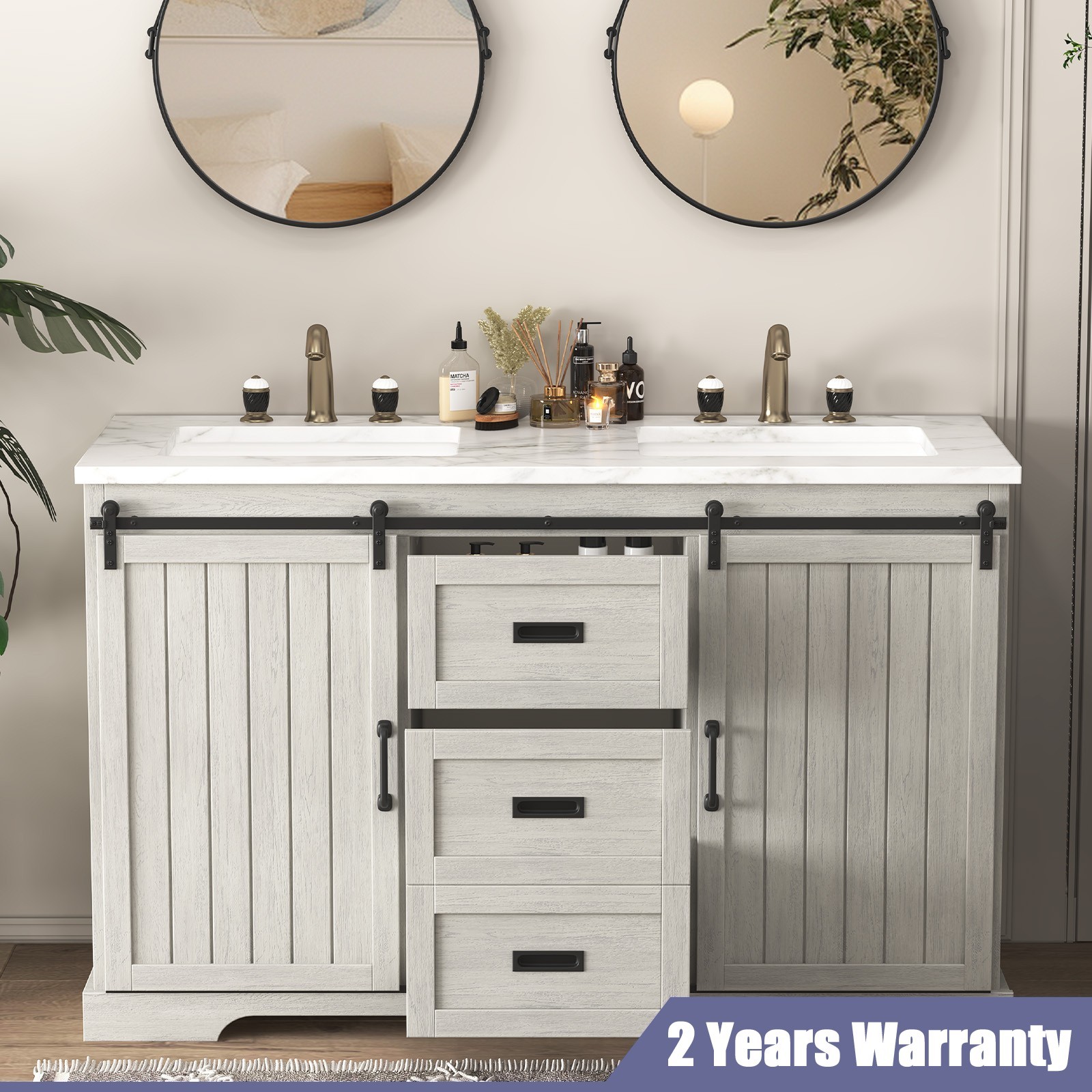 47″ Bathroom Vanity Cabinet with Double Sink Freestanding Storage Cabinet
