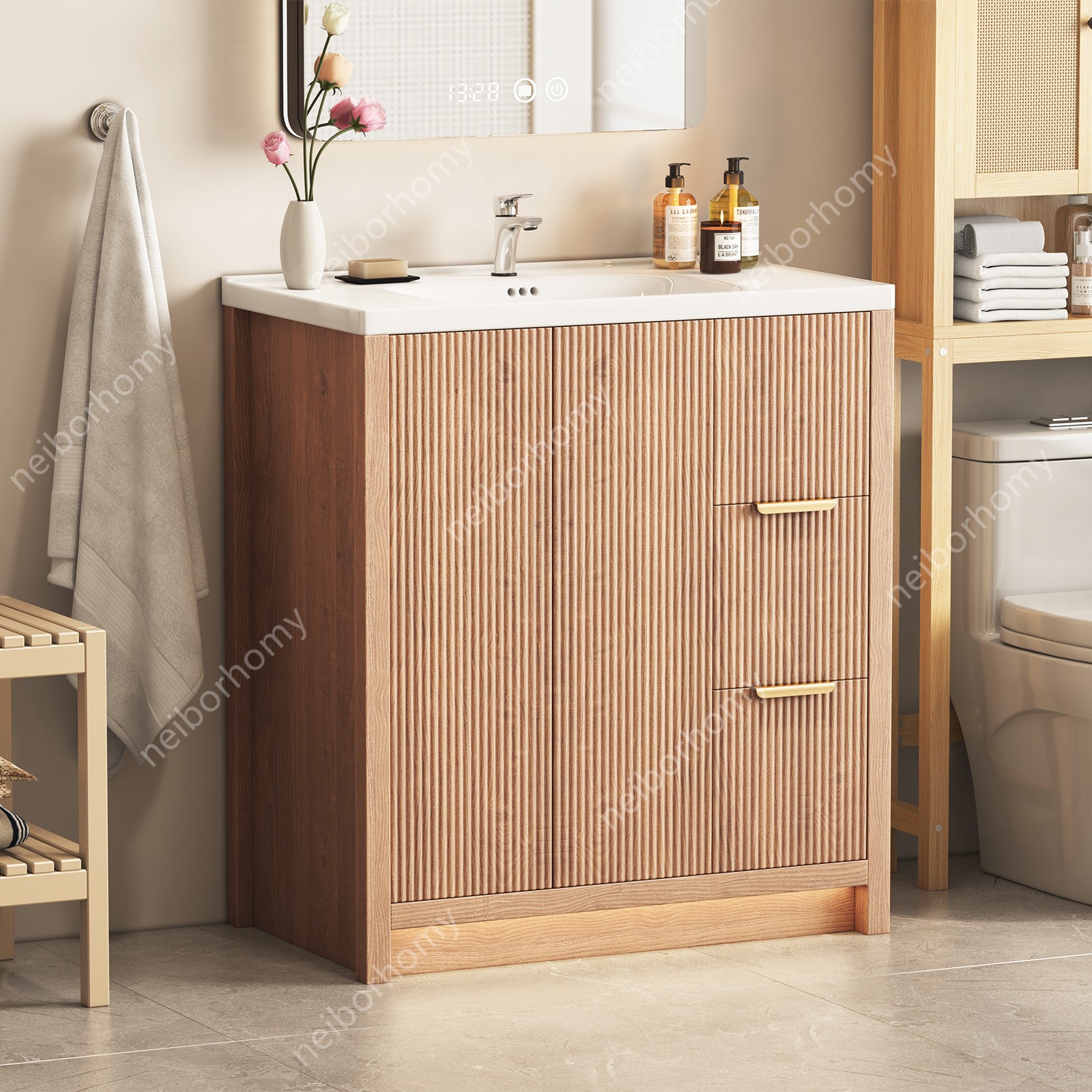 31 Inch Vanity Wood Bathroom Vanity Cabinet W/ Countertop Ceramic Sink