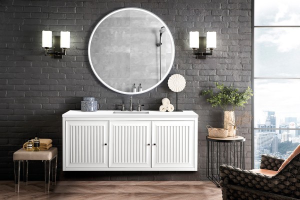 60″ James Martin Athens E645-V60S-GW-3WZ Vanity Cabinet White Zeus Silestone Top