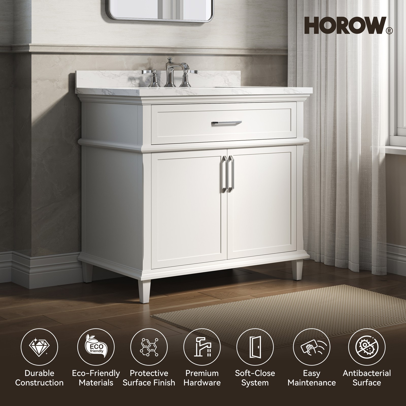 HOROW 36 Inch Bathroom Vanity with Sink, Free Standing Single Basin Vanity Set