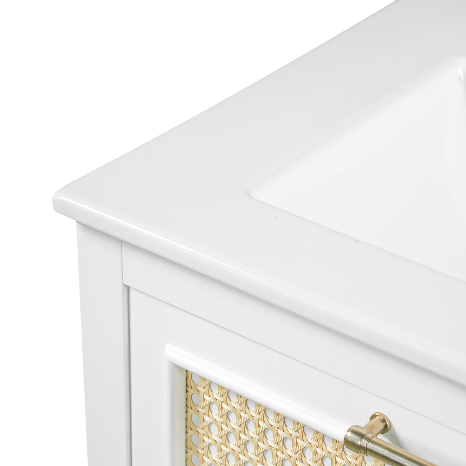 24″ White Bathroom Vanity with Ceramic Sink and 2 Drawers