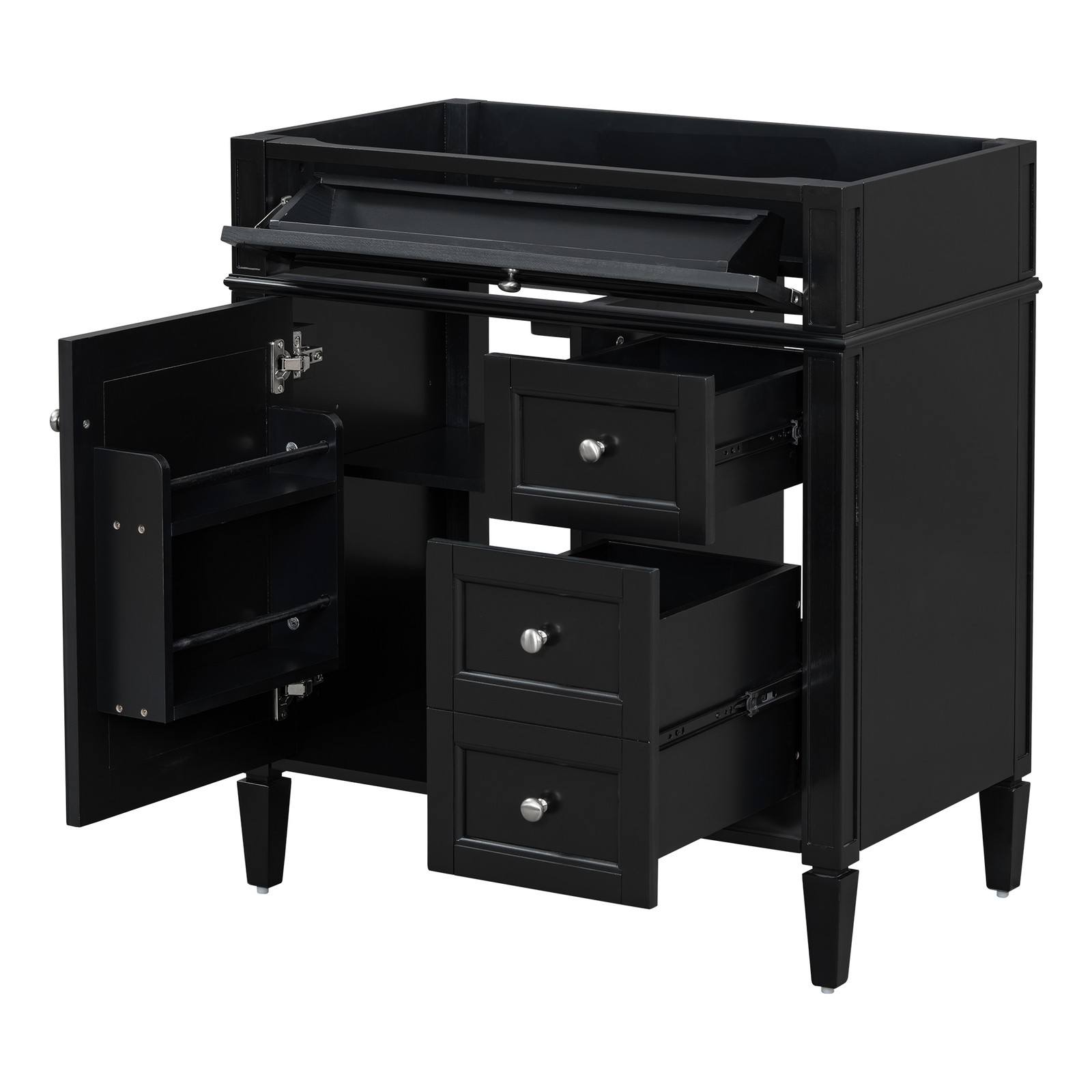 30″ Bathroom Vanity Cabinet Black Solid Wood MDF 2 Drawers