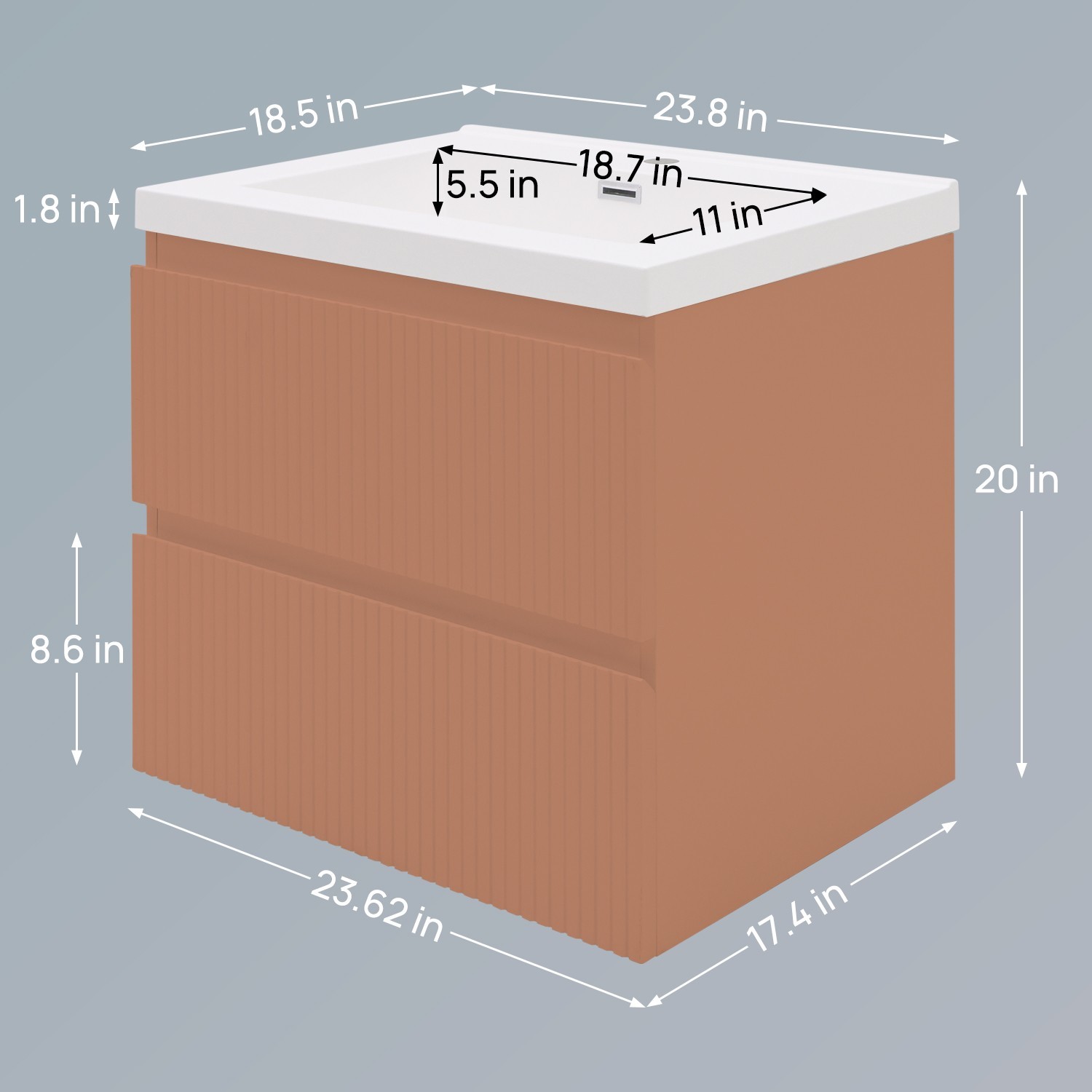 24 in Bathroom Vanity with Resin Sink Wall-mounted Cabinet No Assembly Required