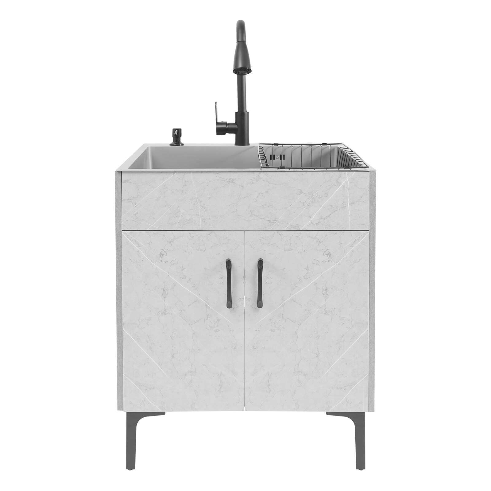 Grey Stainless Steel Sink & Freestanding Cabinet With Pull-Out Faucet
