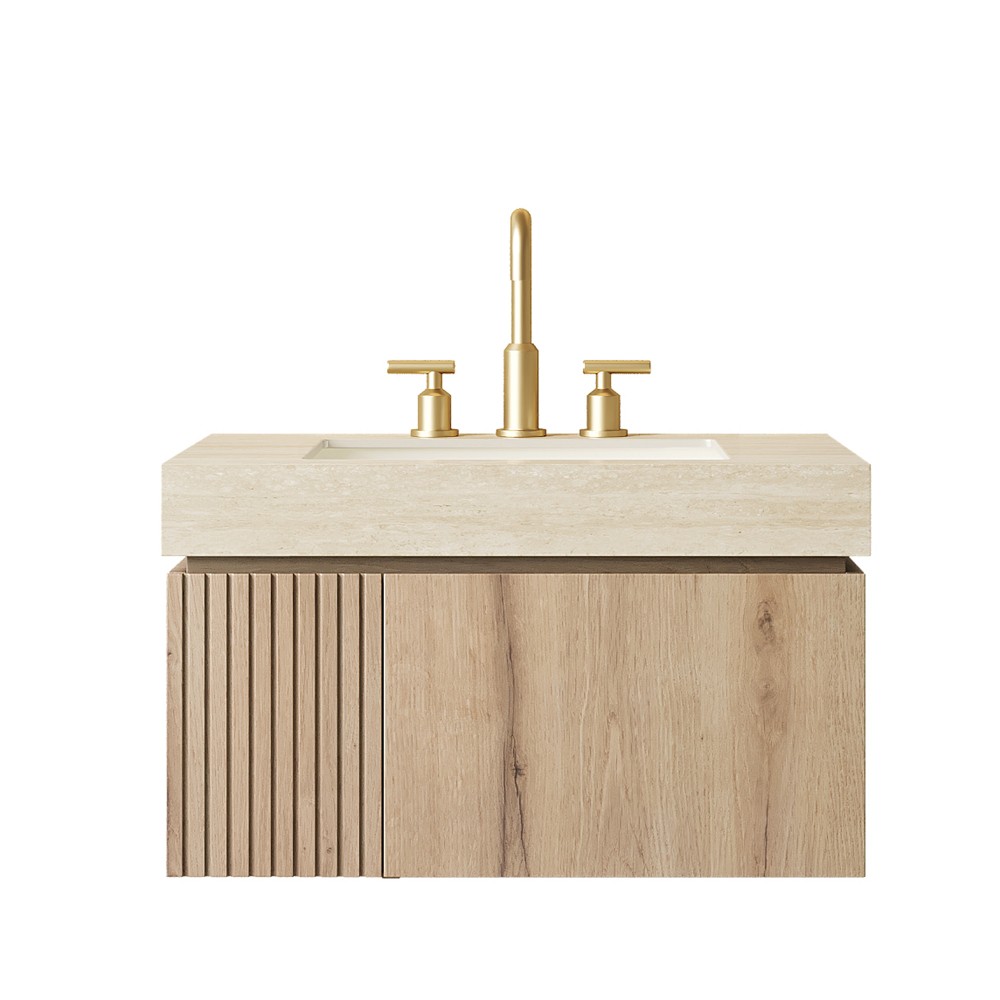 Floating Bathroom Vanity with Sink, Cabinet, Ceramic Basin & Stone Top