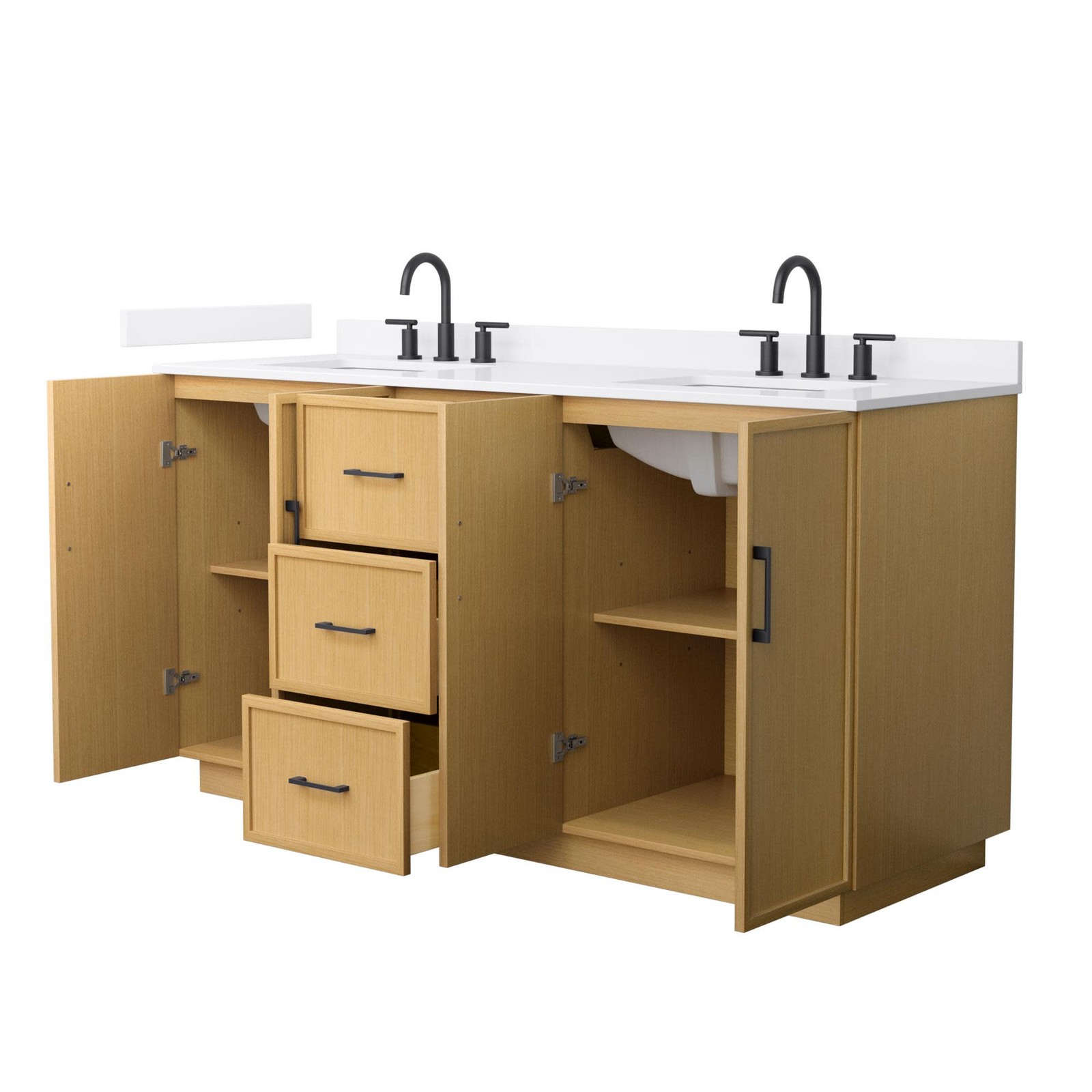 Wyndham Collection WCH7474-66D-QTZ-US3MXX Elan TK 66″ – Light Oak / White Quartz