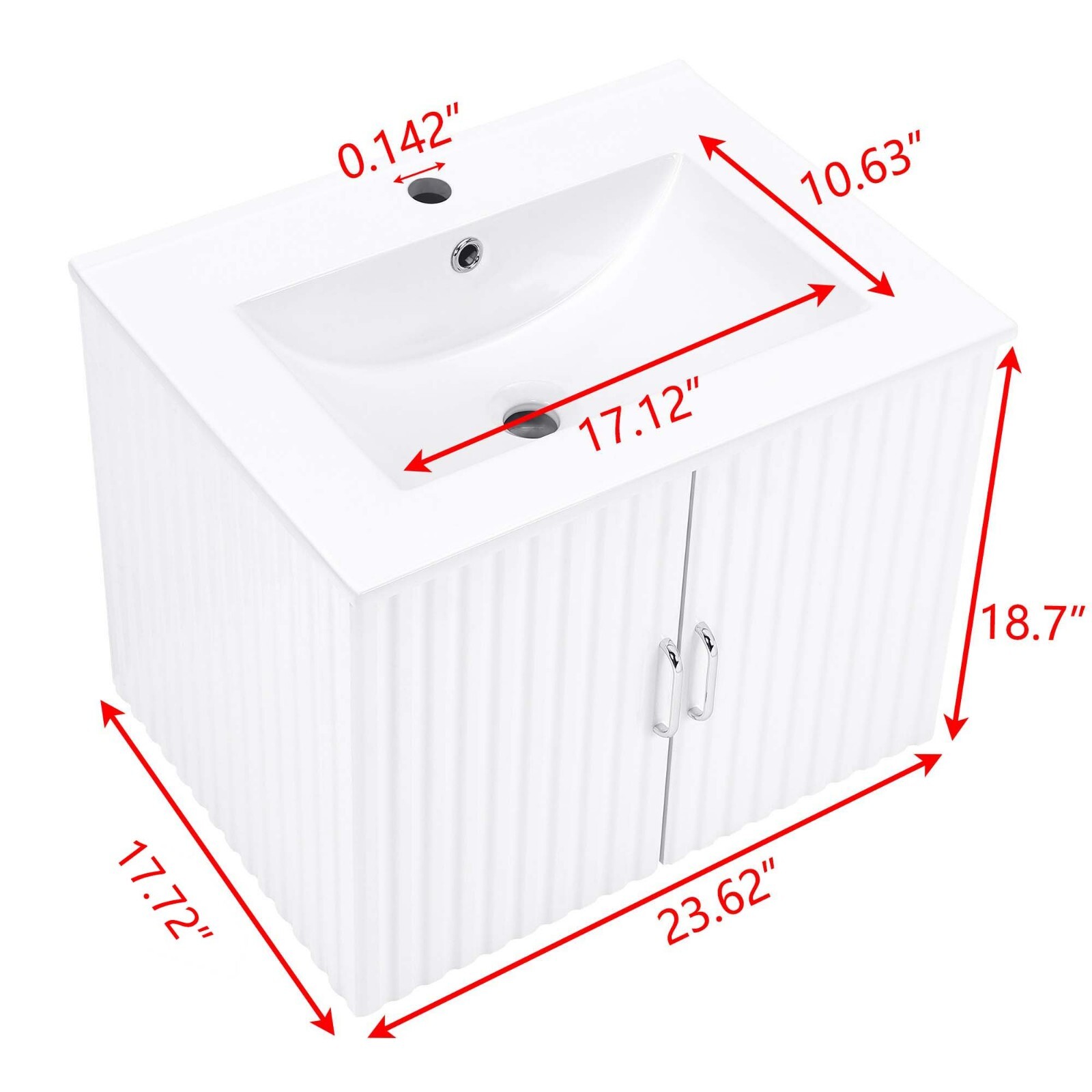 24″ Floating Wall Mounted Bathroom Vanity with White Porcelain Sink and Soft
