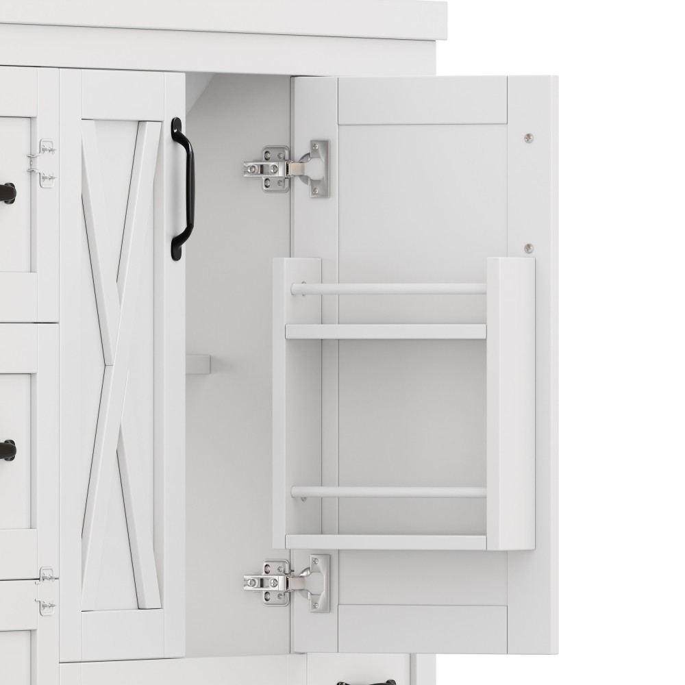 48in Bathroom Vanity W/Sink Ceramic Top Backsplash 6 Drawers Towel Bar Storage