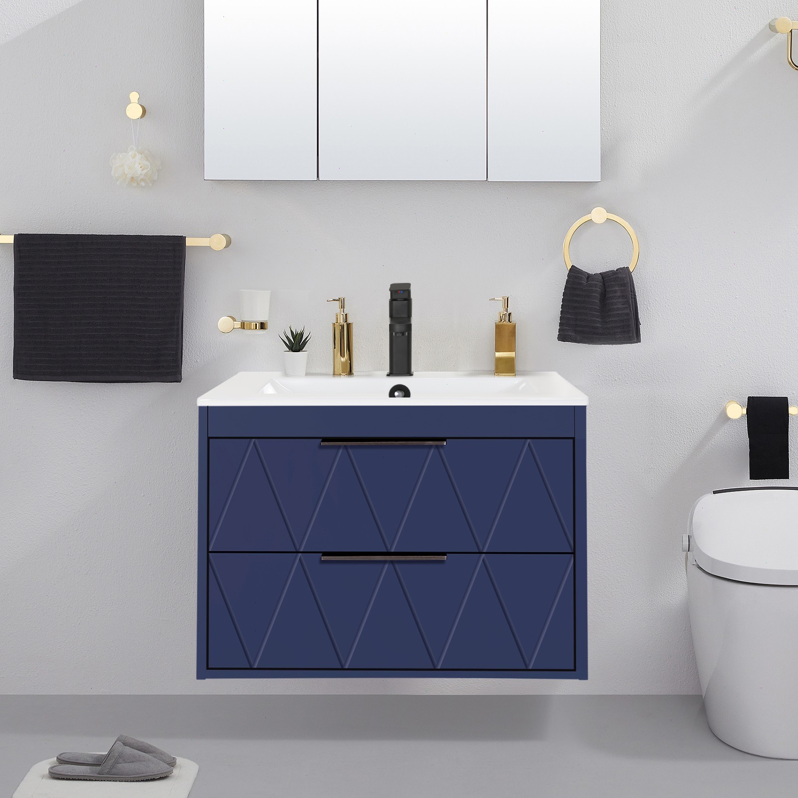 Eclife Wall Mounted Bathroom Vanity Cabinet with Sink Combo Faucet Drain