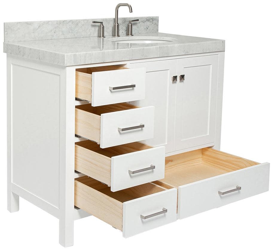 Ariel A042SRCW5OVO Cambridge 43″ – White / Italian Carrara Marble Top / Brushed