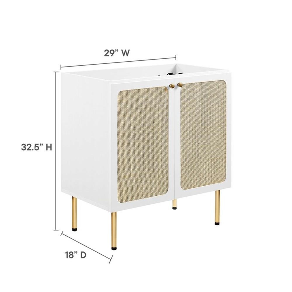 Pemberly Row 30″ Wood & Rattan Bathroom Vanity Cabinet in White