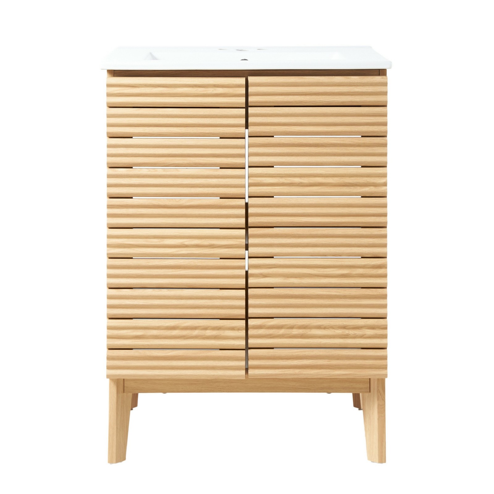 Calandre 24 in. W x 18 in. D x 33 in. H Thin Linear Slat Modern Farmhouse 2-Shel